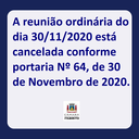 Reunião ordinária do dia 30/11/2020 cancelada