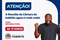 Reuniões da Câmara de Itabirito serão realizadas às 17h